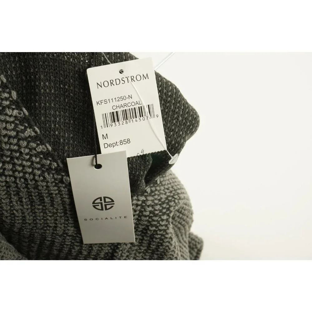 New Socialite Women's Medium Gray Loop Knit V-Neck Crop Slouchy Pullover Sweater